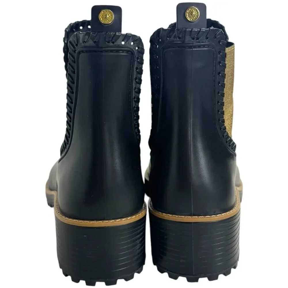 NWB Jack Rogers Ellie Pull On Block Heel Ankle Rain Boots Black Women's Size 9M